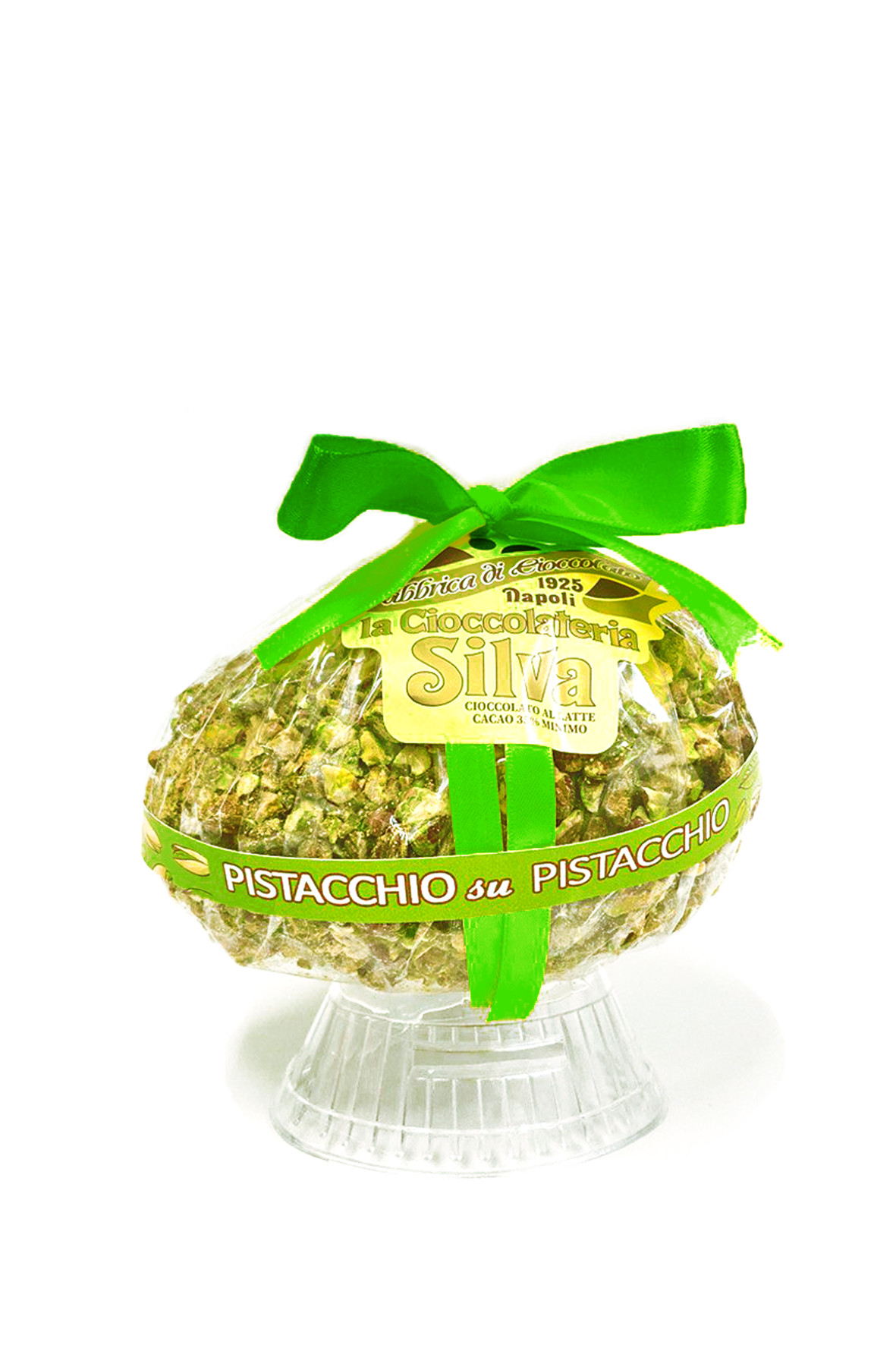 Base Cioccolato al pistacchio, strato di spalmabile al pistacchio ricoperto di granella di PISTACCHIO